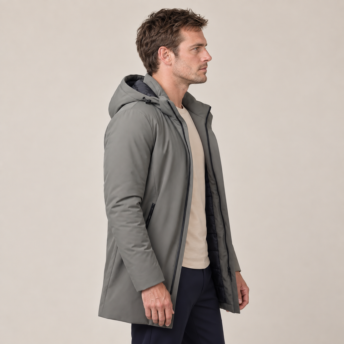 Men's Quilted Hooded Longline Jacket