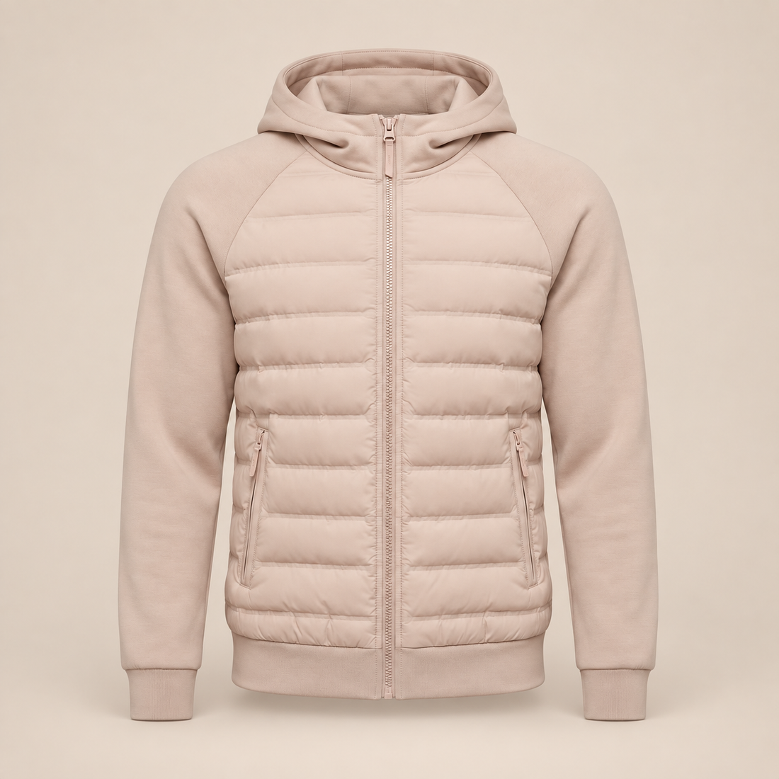 Men's Quilted Hybrid Jacket with Fleece Hood