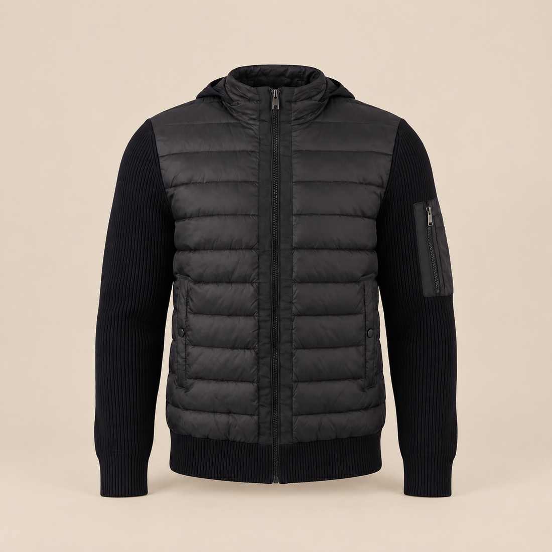 Men's Quilted Hybrid Jacket with Knit Sleeves