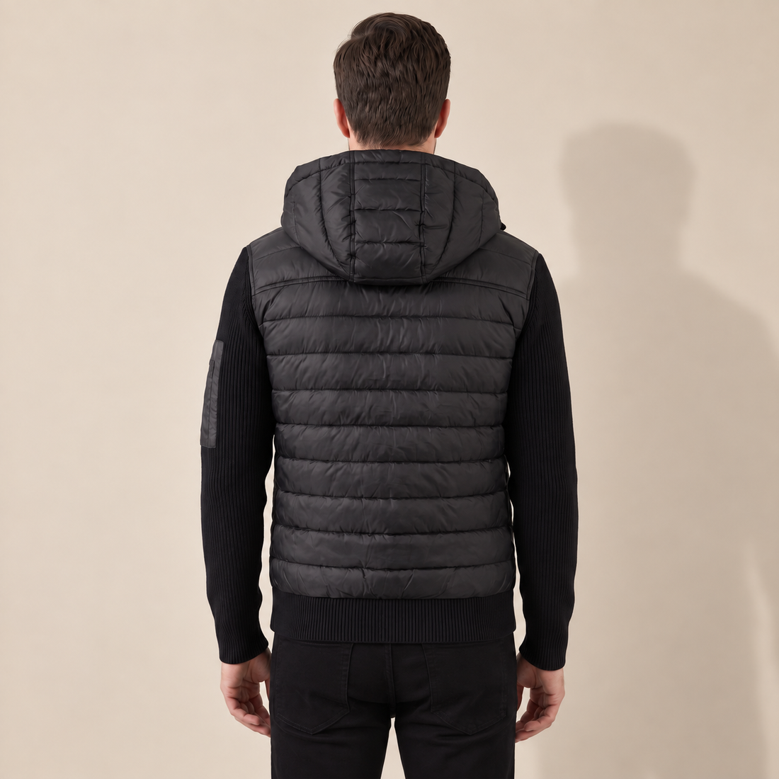 Men's Quilted Hybrid Jacket with Knit Sleeves