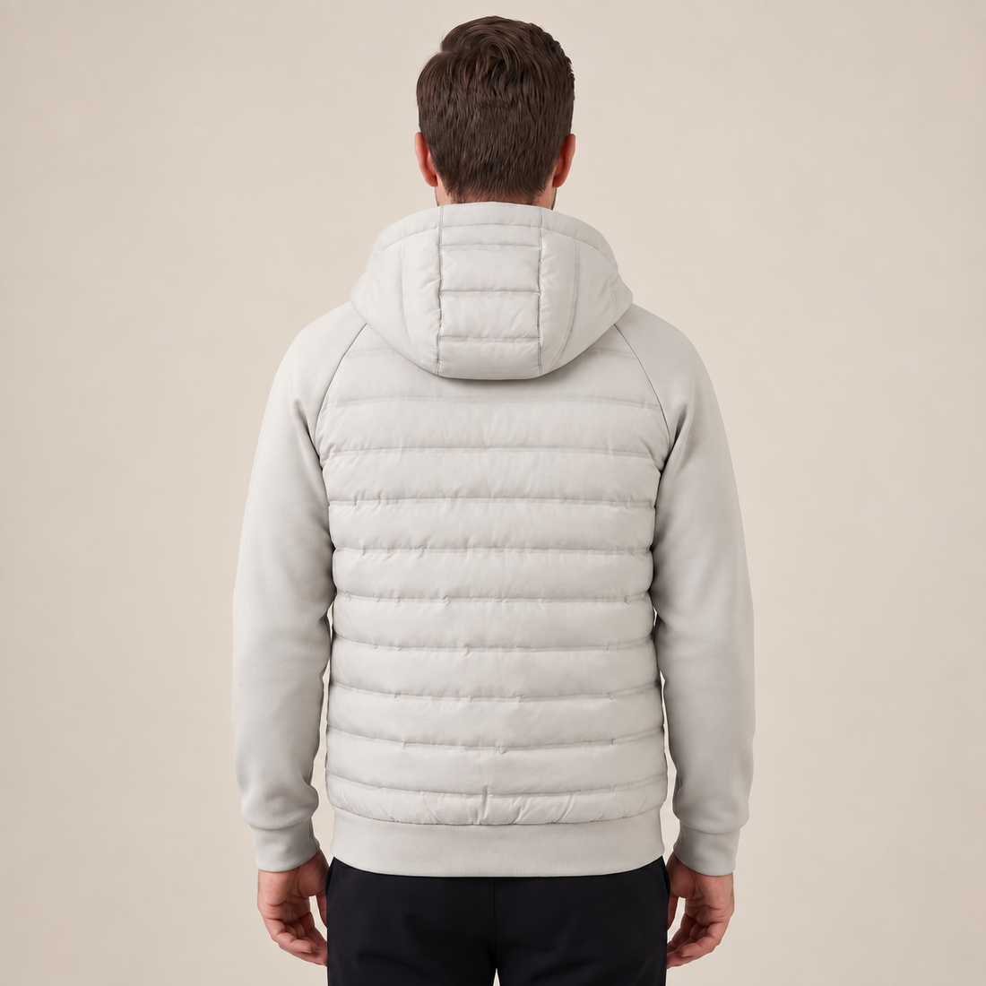 Men's Quilted Hybrid Jacket with Fleece Hood