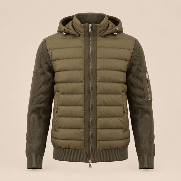 Men's Quilted Hybrid Jacket with Knit Sleeves