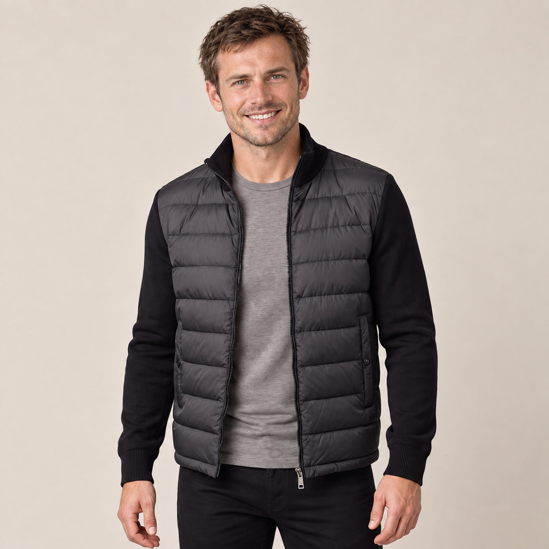 Men's Quilted Hybrid Stand Collar Jacket