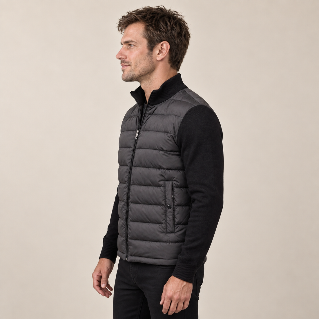 Men's Quilted Hybrid Stand Collar Jacket