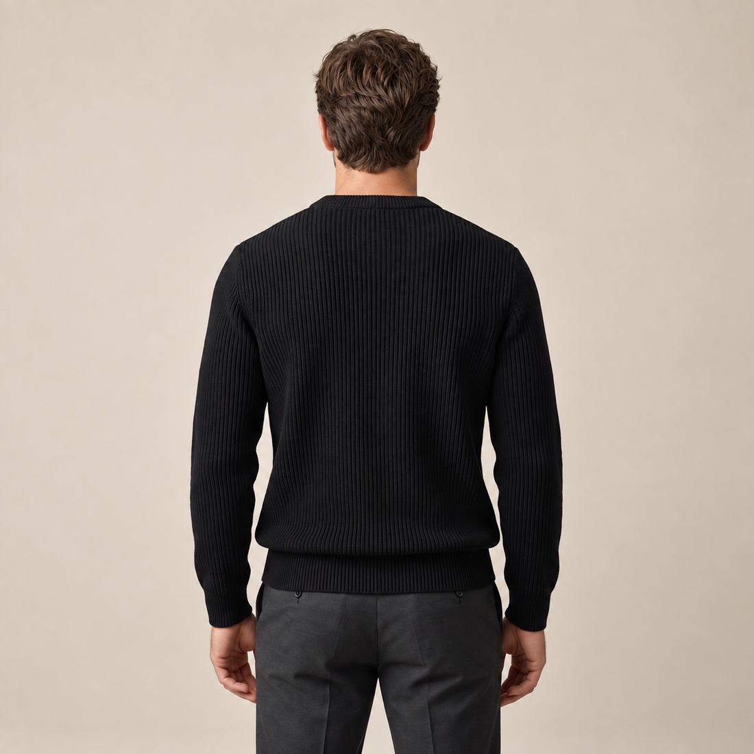 Men's Ribbed Crew Neck Cotton Sweater