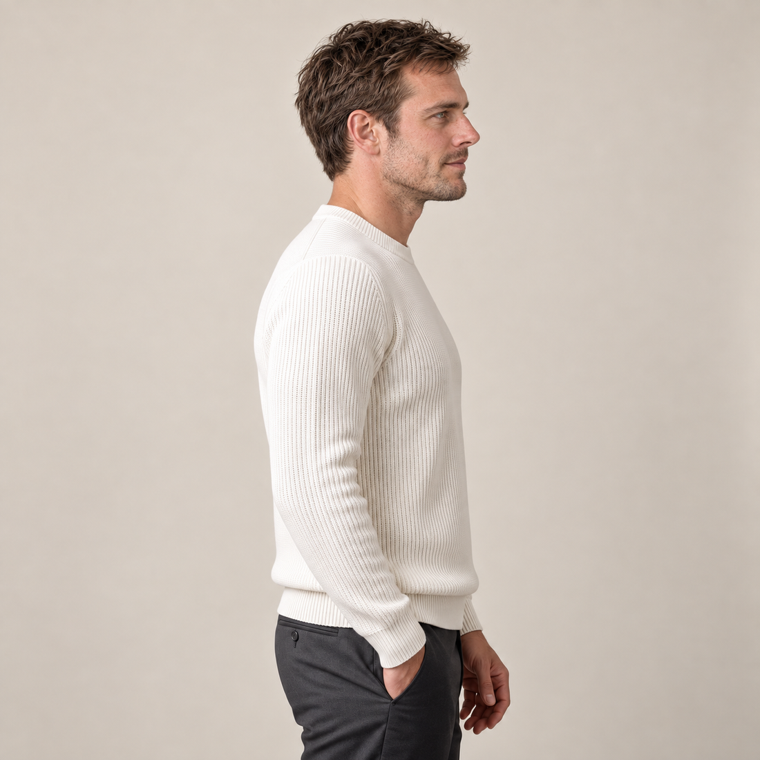 Men's Ribbed Crew Neck Cotton Sweater
