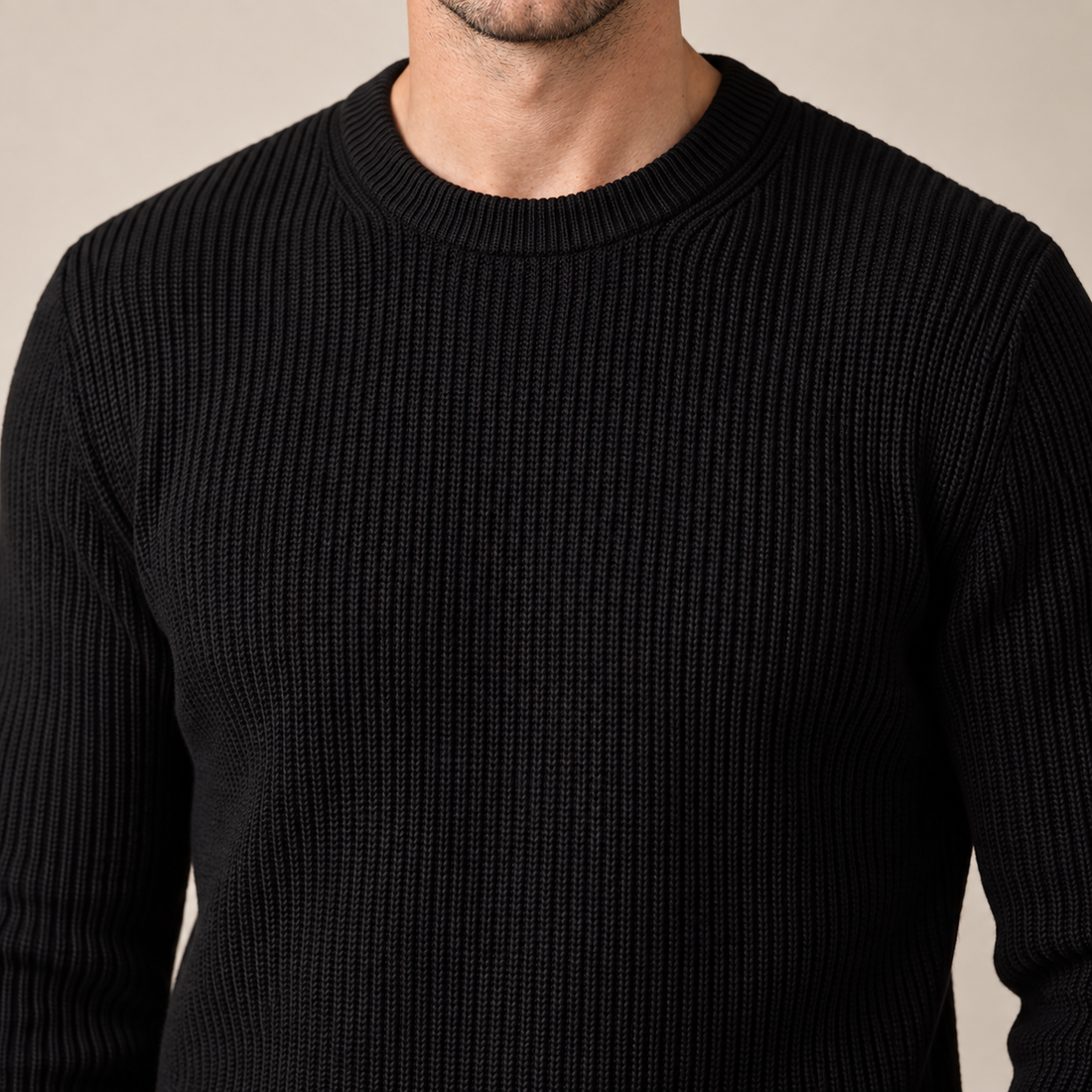 Men's Ribbed Crew Neck Cotton Sweater