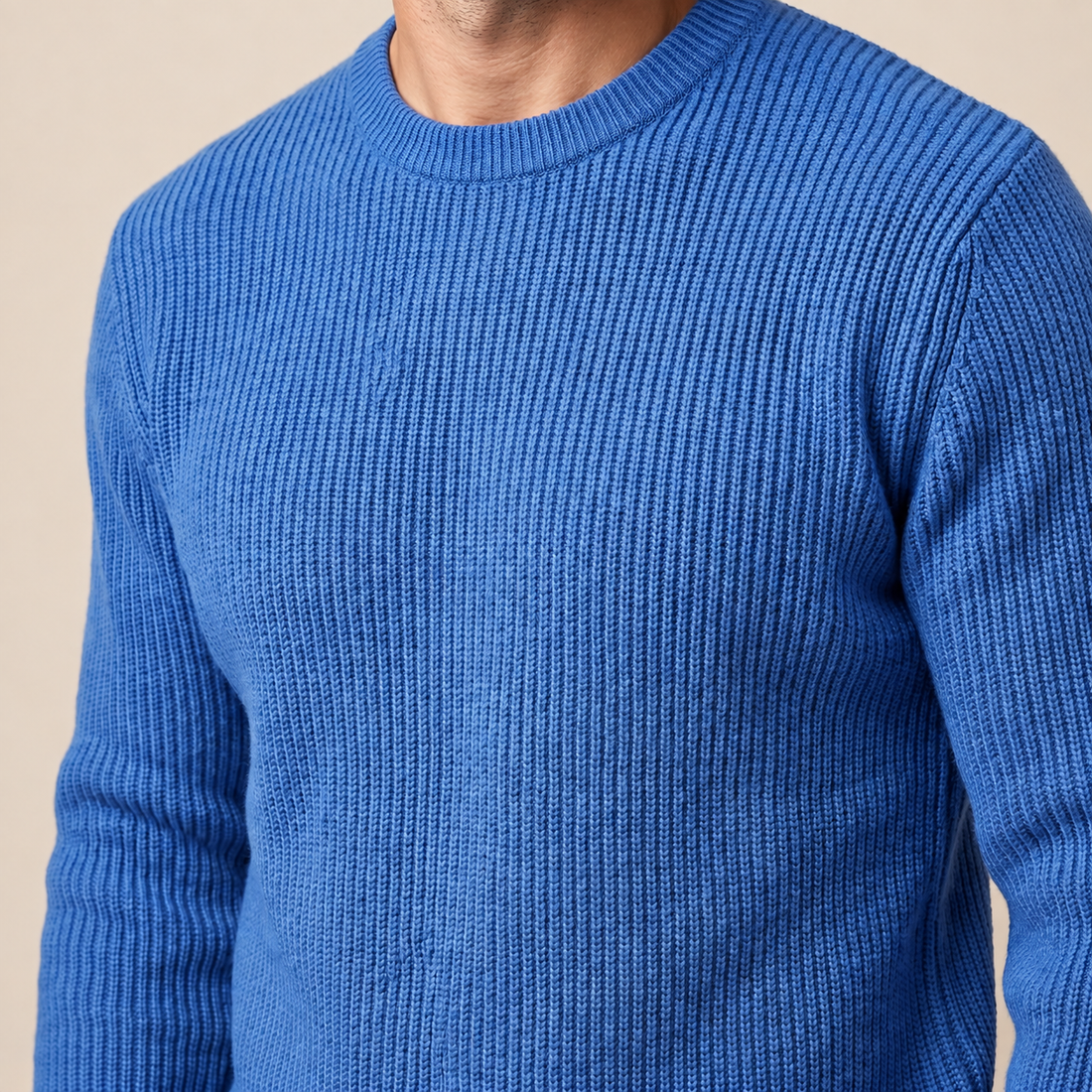 Men's Ribbed Crew Neck Cotton Sweater