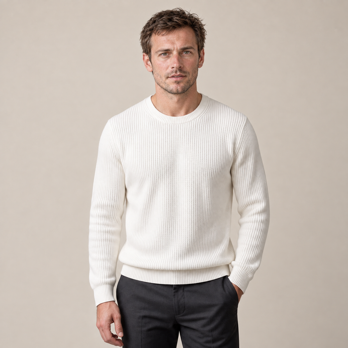 Men's Ribbed Crew Neck Cotton Sweater