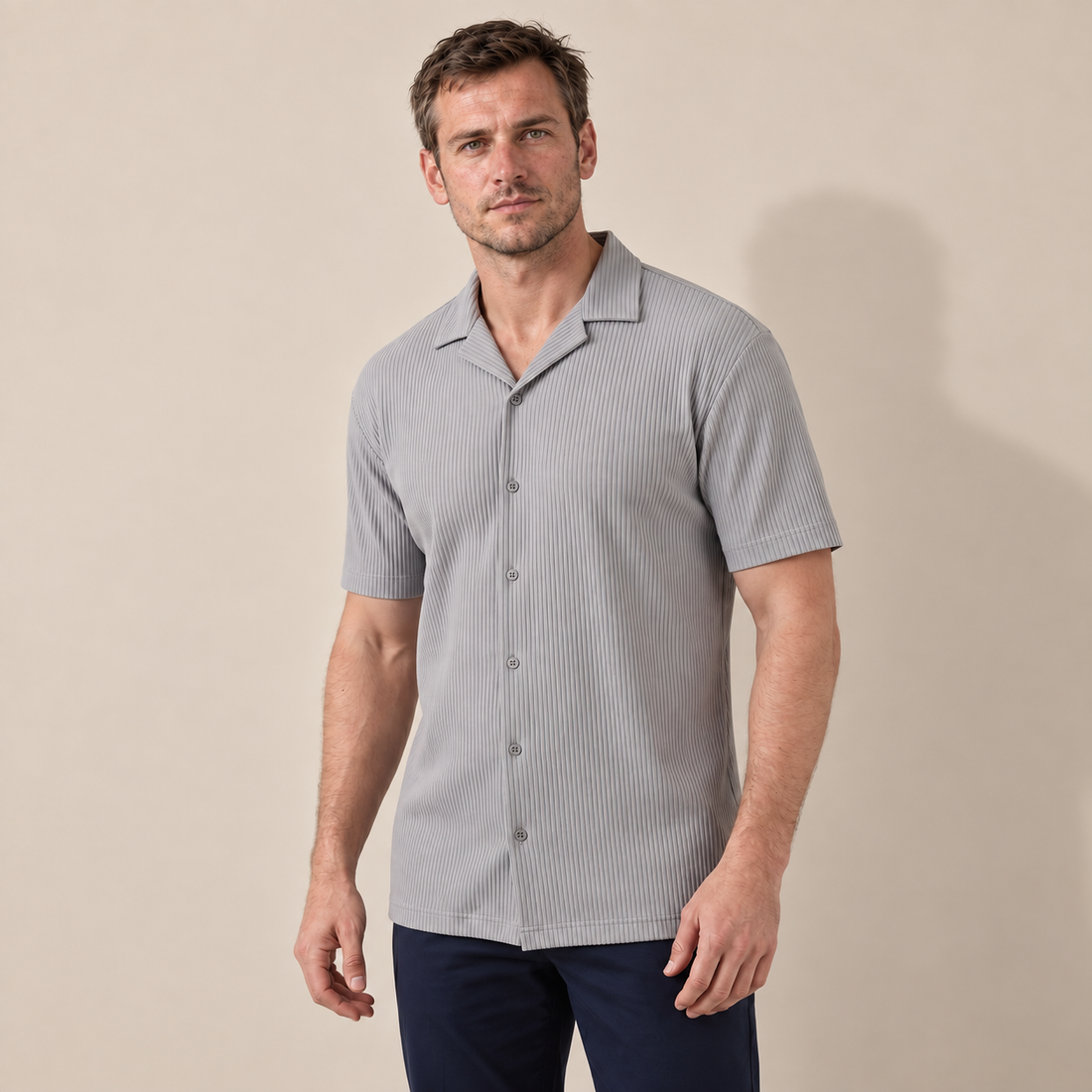 Men's Ribbed Cuban Collar Shirt