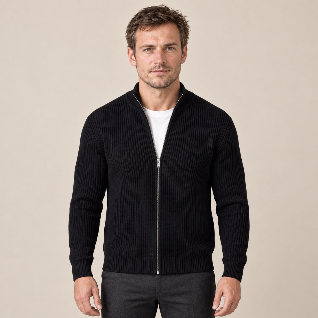 Men's Ribbed Full-Zip Knit Cardigan