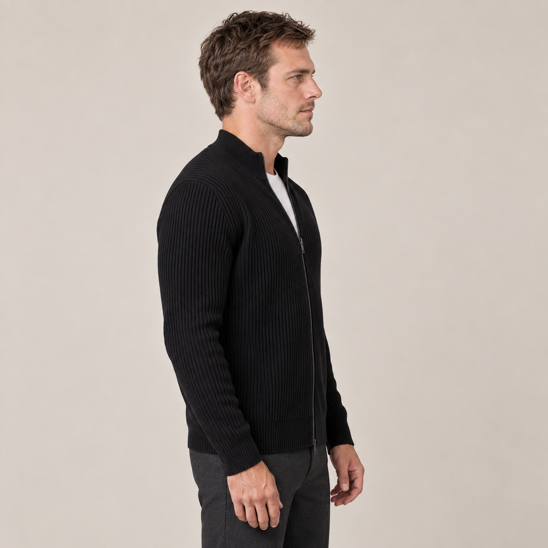 Men's Ribbed Full-Zip Knit Cardigan