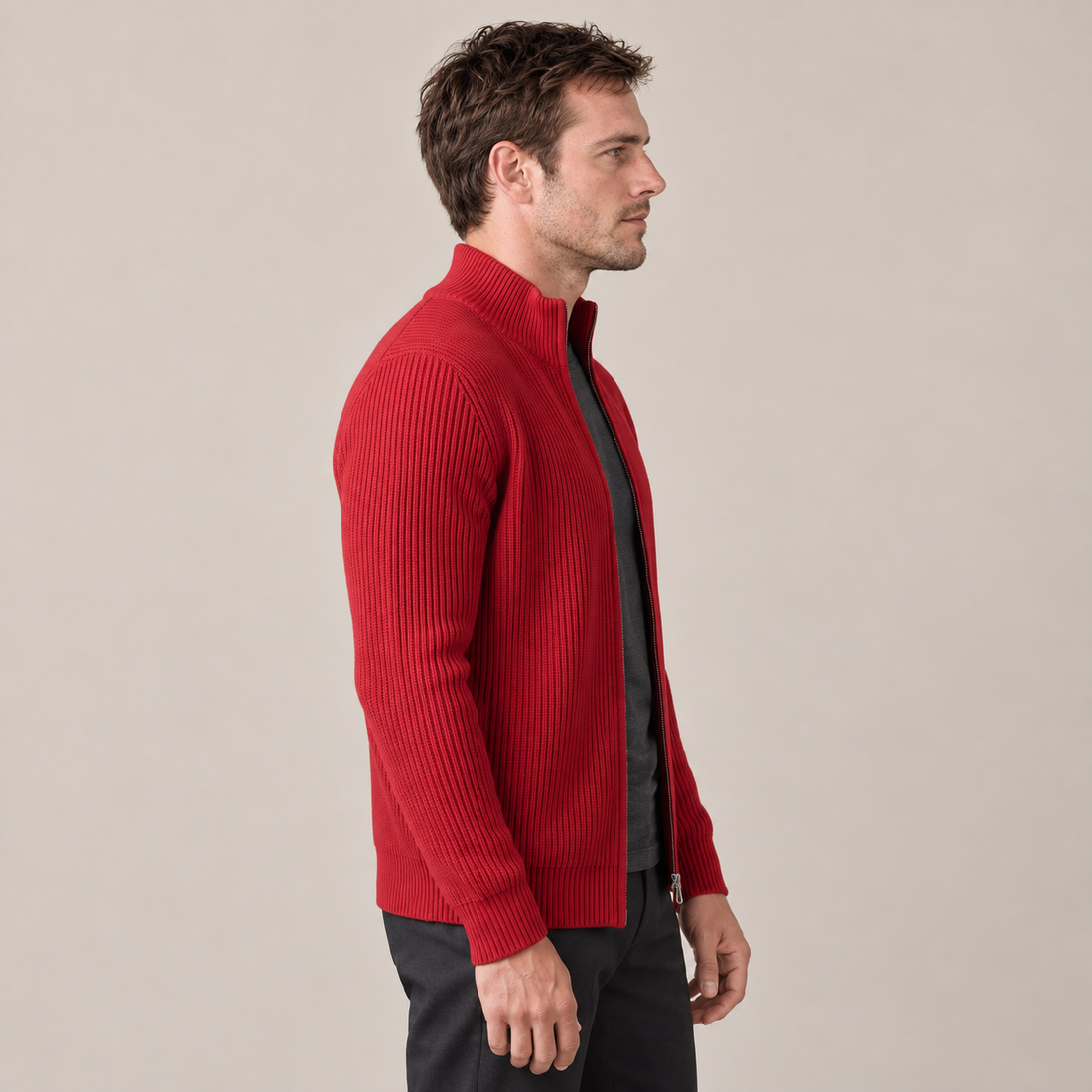 Men's Ribbed Full-Zip Knit Cardigan