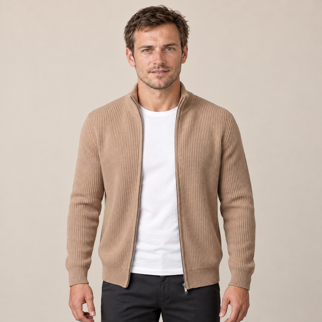 Men's Ribbed Full-Zip Knit Cardigan