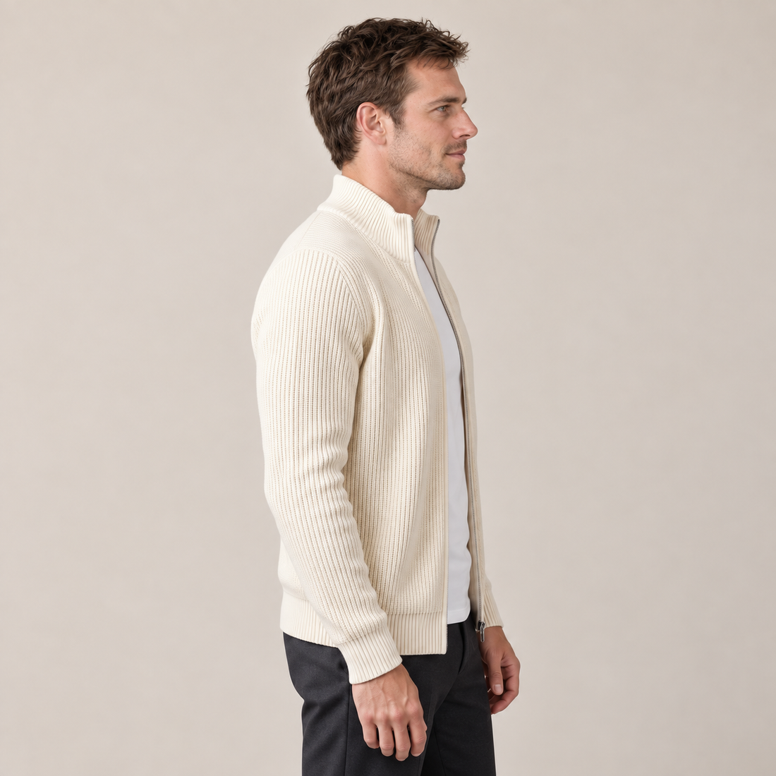 Men's Ribbed Full-Zip Knit Cardigan