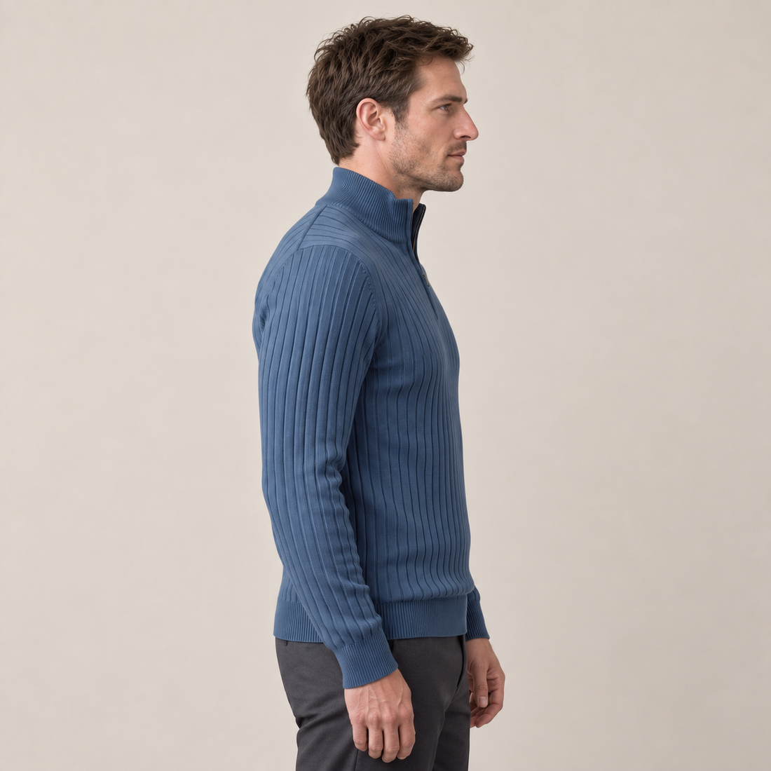 Men's Ribbed Half-Zip Cotton Sweater