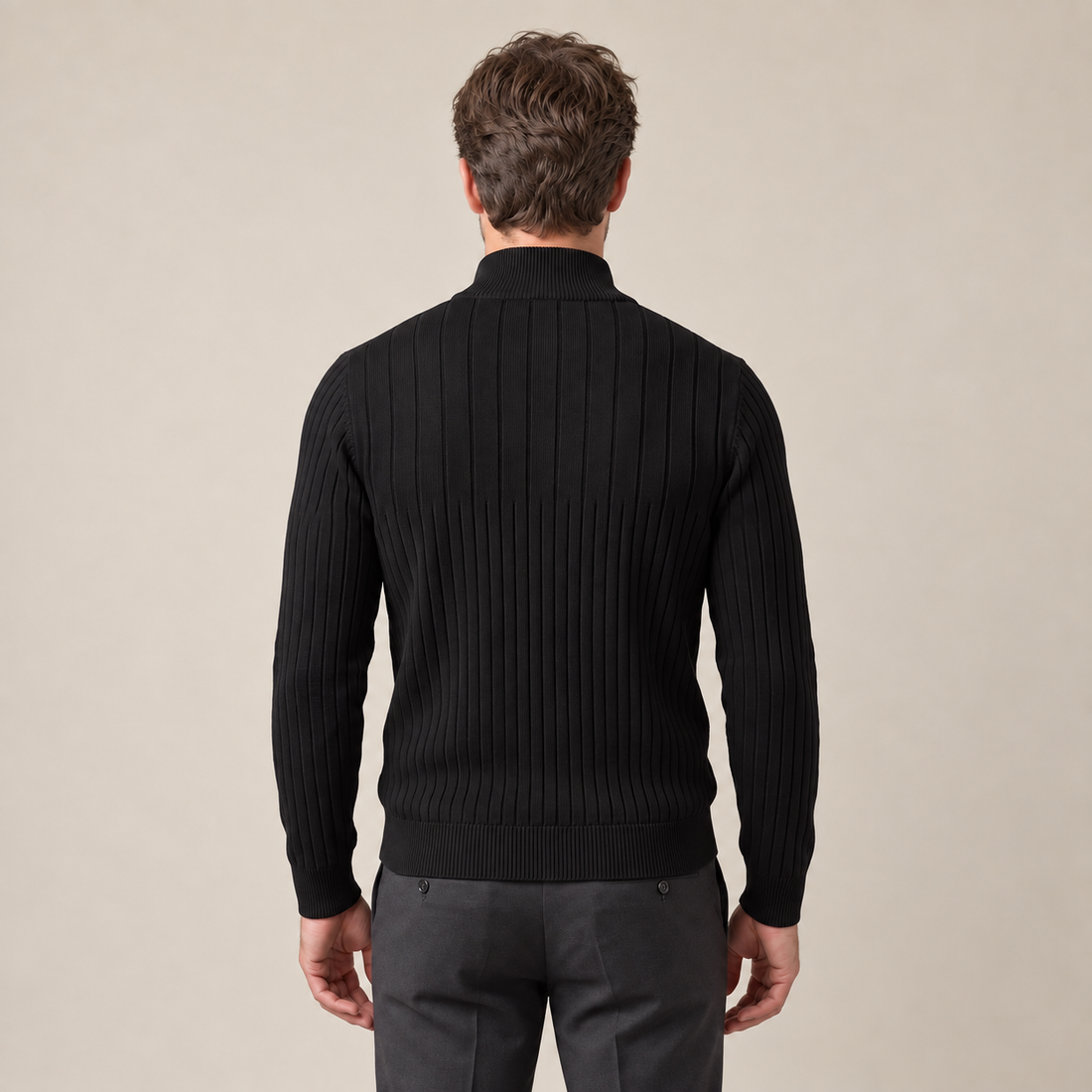 Men's Ribbed Half-Zip Cotton Sweater