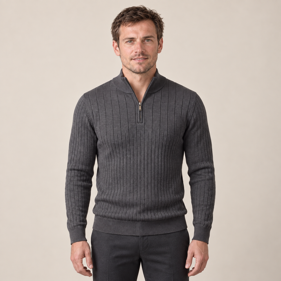 Men's Ribbed Half-Zip Cotton Sweater