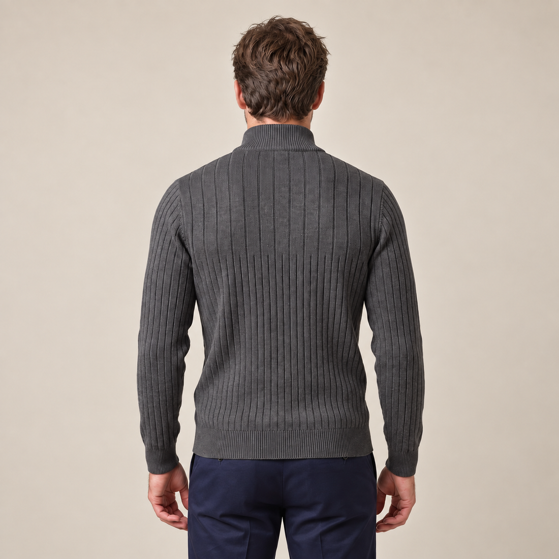 Men's Ribbed Half-Zip Cotton Sweater
