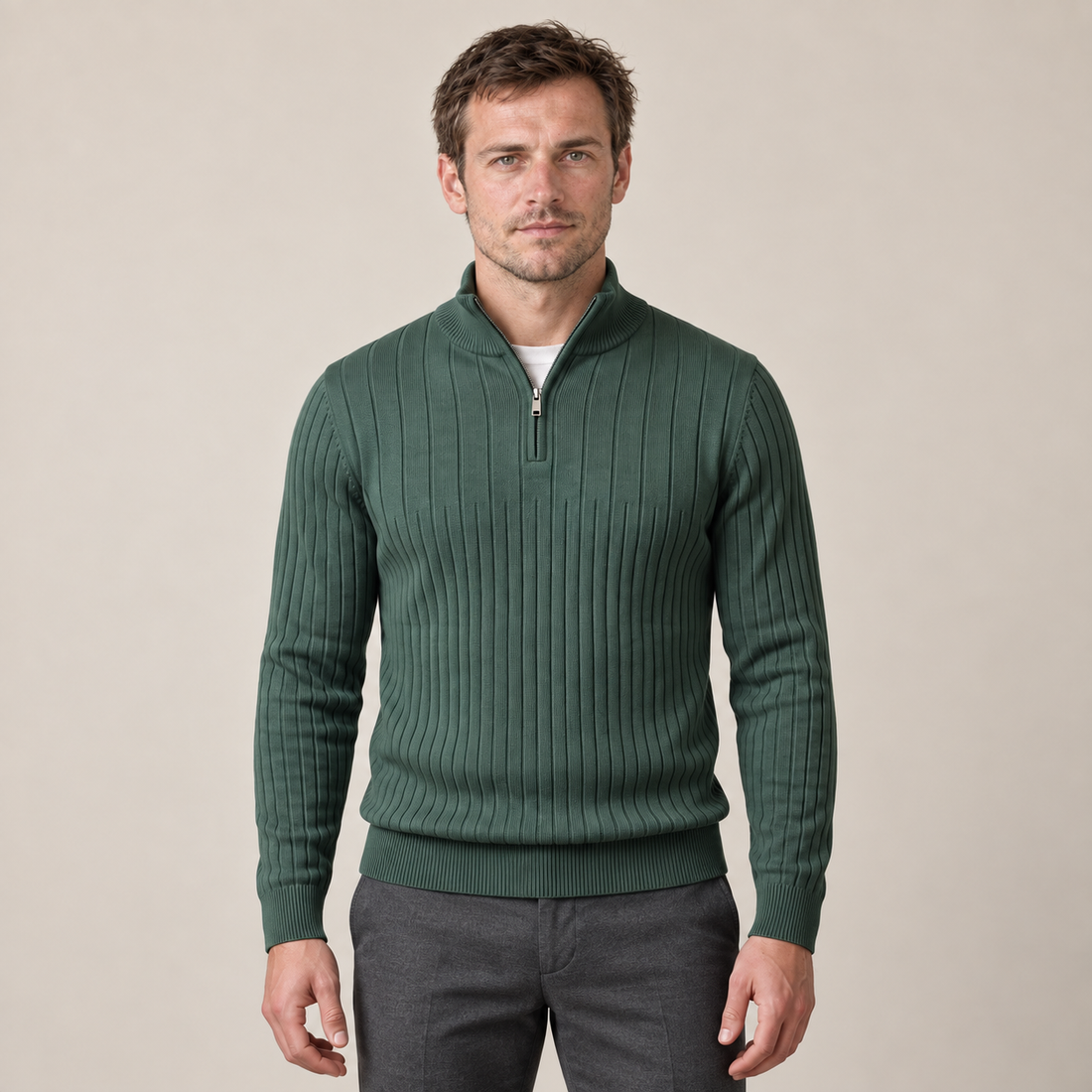 Men's Ribbed Half-Zip Cotton Sweater