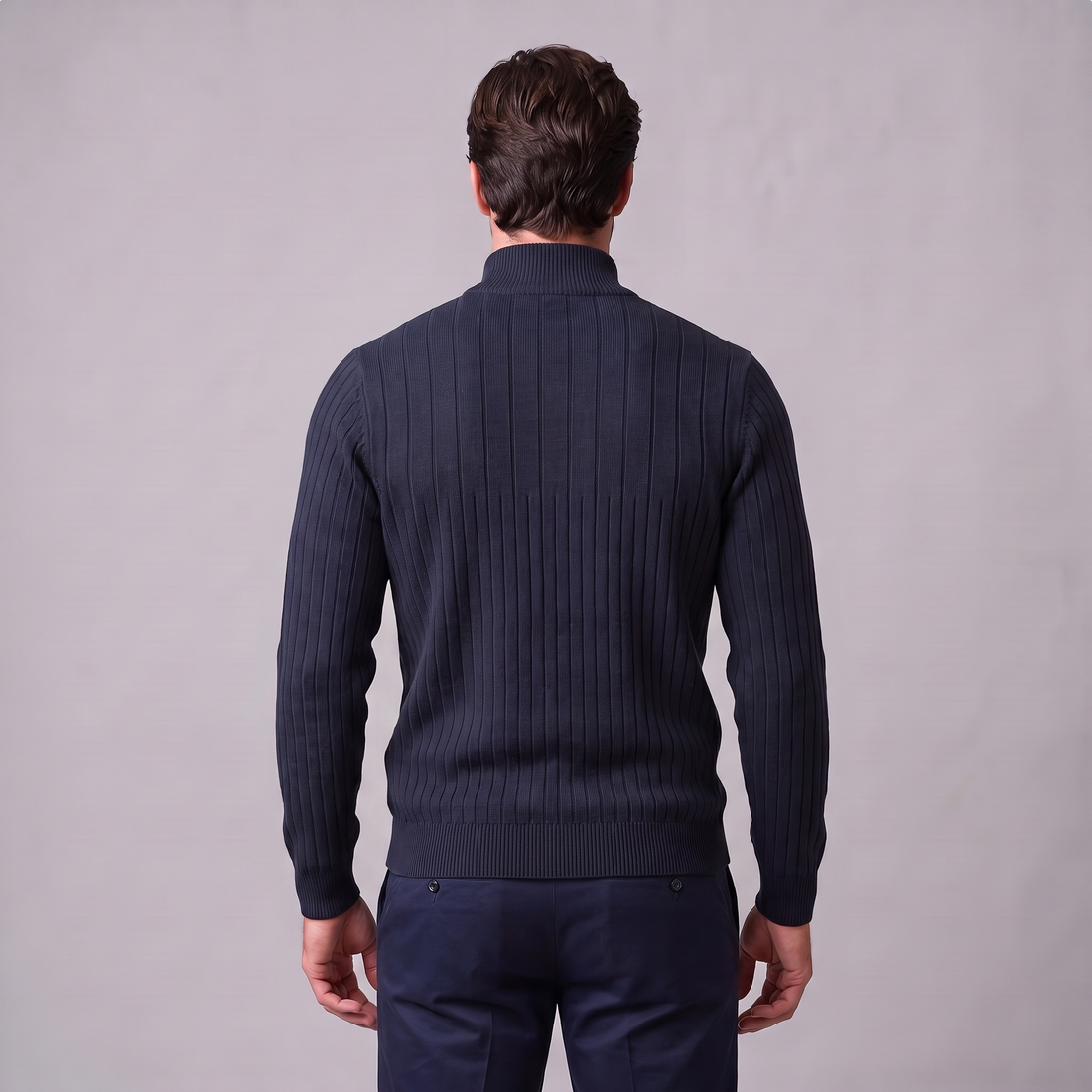 Men's Ribbed Half-Zip Cotton Sweater