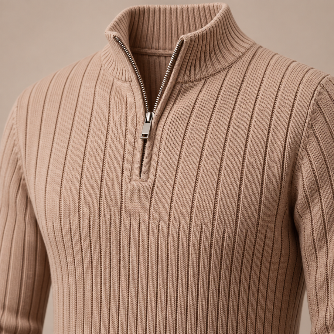 Men's Ribbed Half-Zip Cotton Sweater