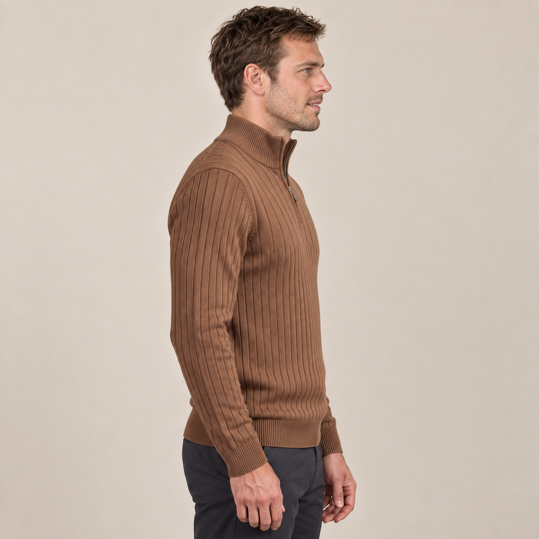 Men's Ribbed Half-Zip Cotton Sweater