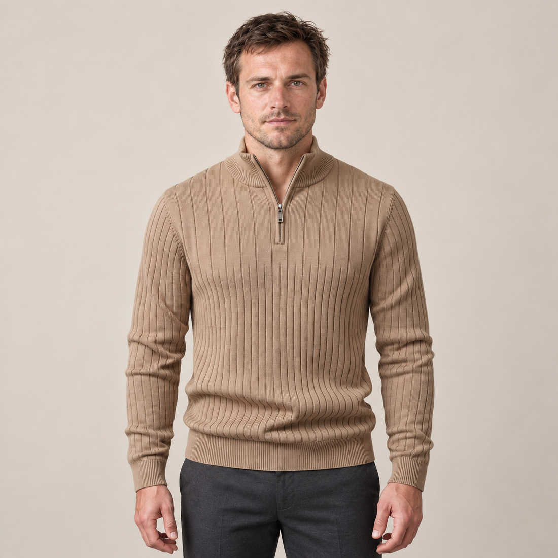 Men's Ribbed Half-Zip Cotton Sweater