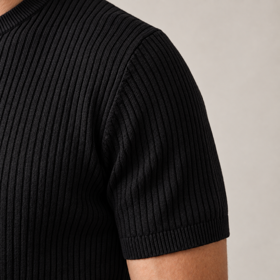 Men's Ribbed Knit Crew Neck T-Shirt
