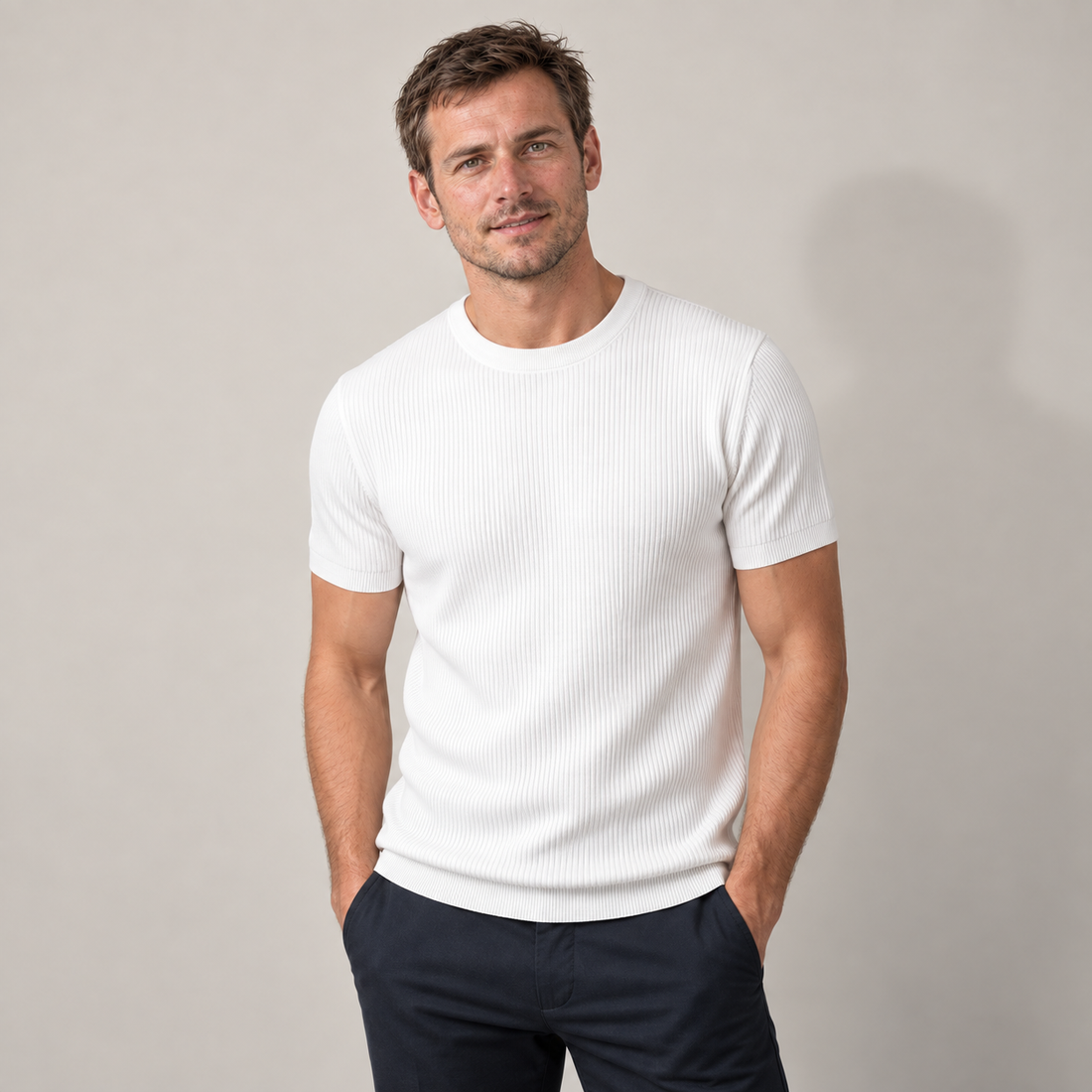 Men's Ribbed Knit Crew Neck T-Shirt