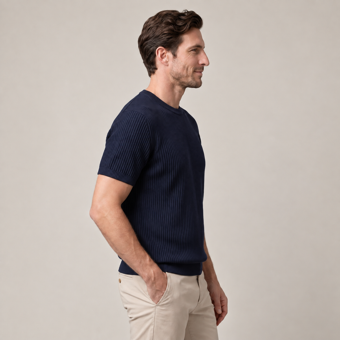 Men's Ribbed Knit Crew Neck T-Shirt