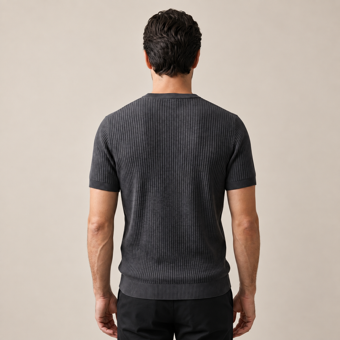 Men's Ribbed Knit Crew Neck T-Shirt