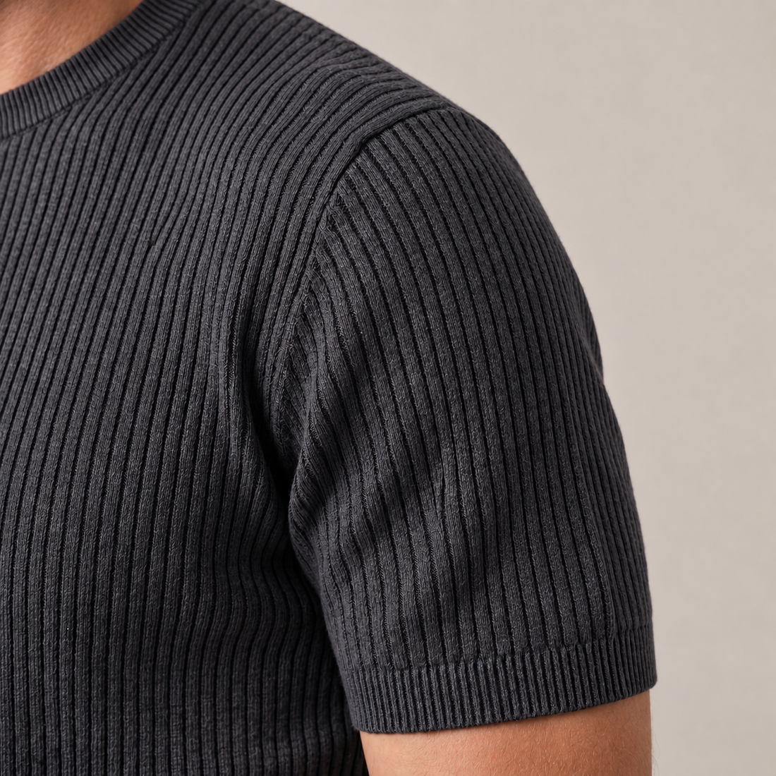 Men's Ribbed Knit Crew Neck T-Shirt
