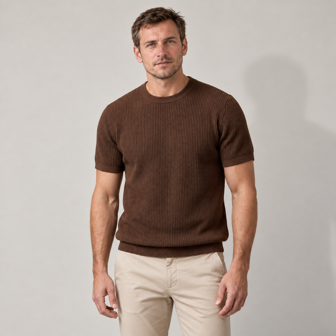 Men's Ribbed Knit Crew Neck T-Shirt