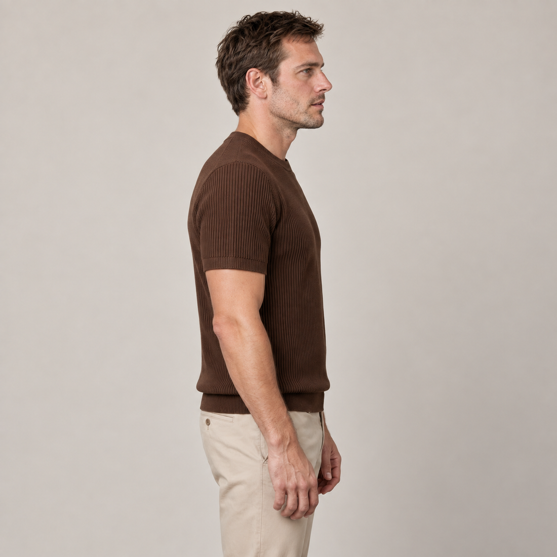 Men's Ribbed Knit Crew Neck T-Shirt