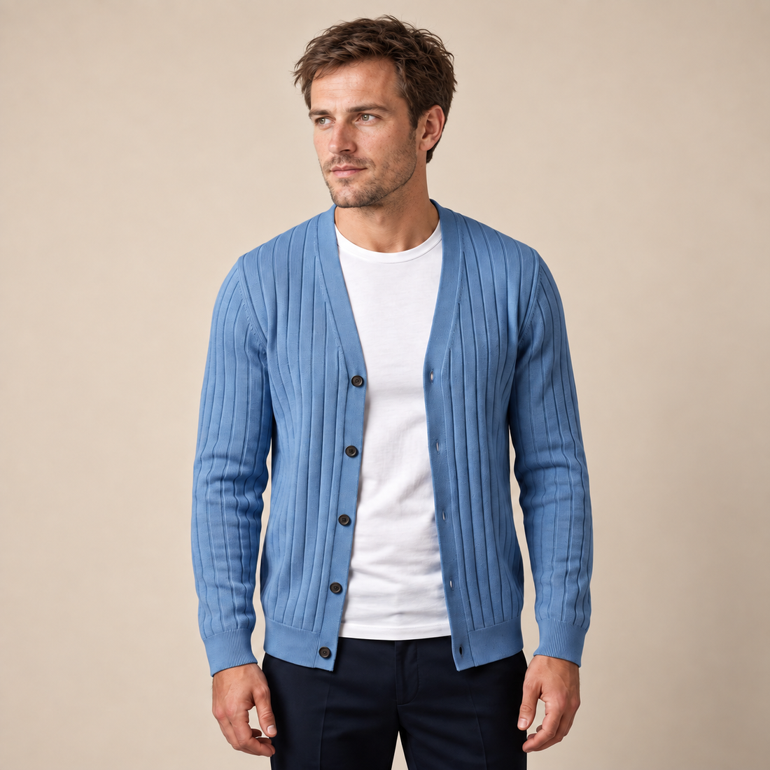Men's Ribbed Knit V-Neck Cardigan