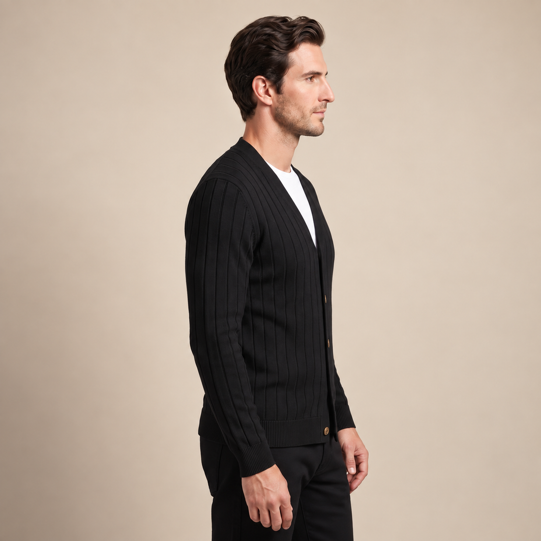 Men's Ribbed Knit V-Neck Cardigan