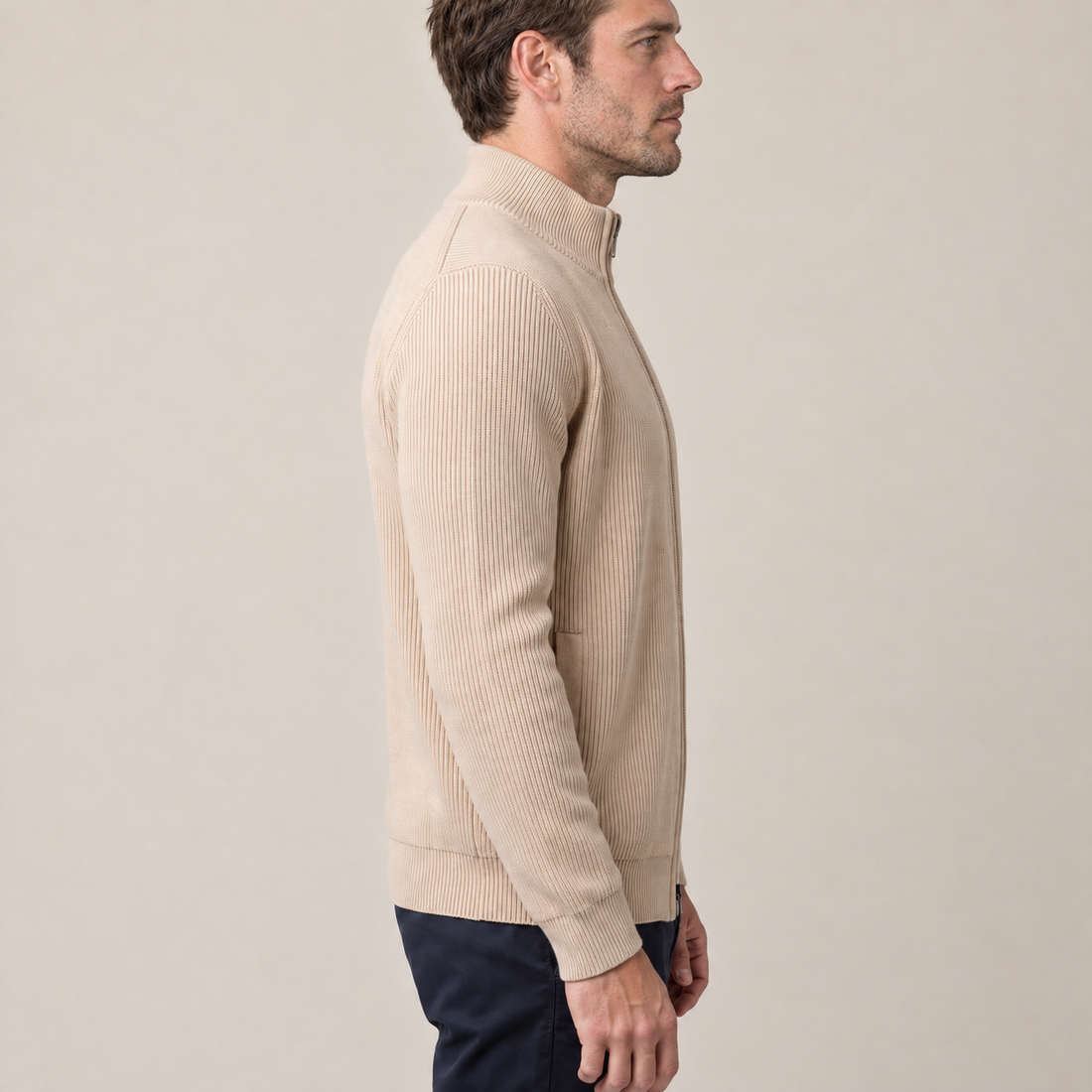 Men's Ribbed Wool Full-Zip Cardigan