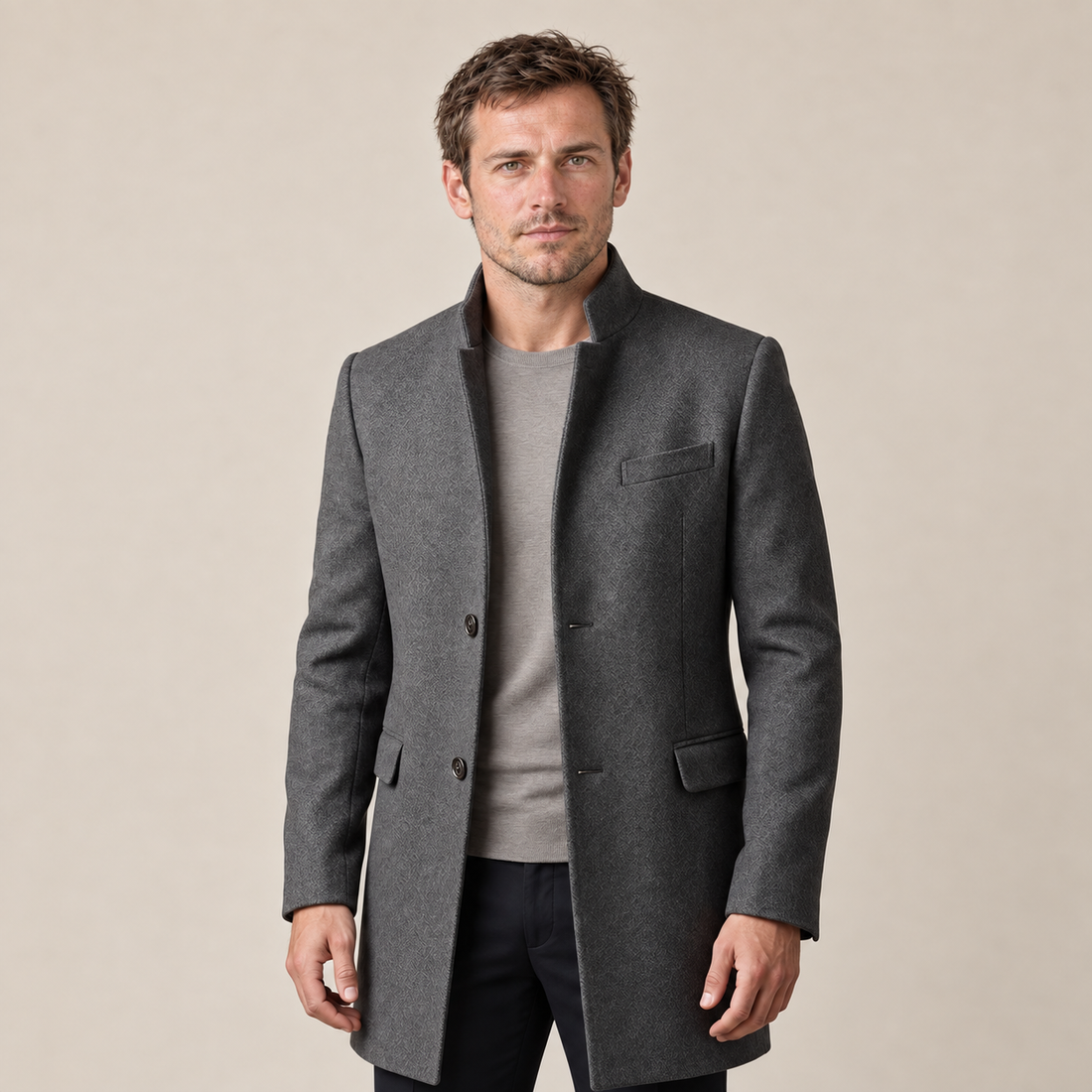 Men's Stand Collar Longline Overcoat