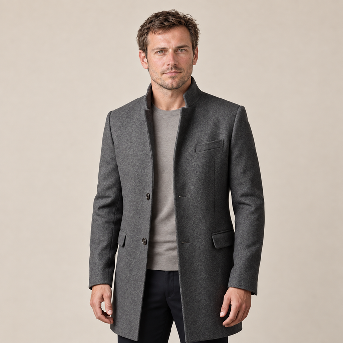 Men's Stand Collar Longline Overcoat