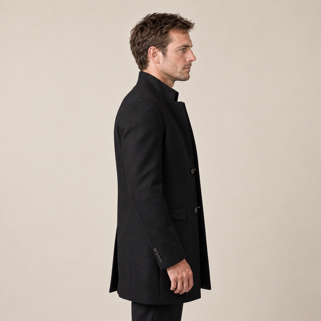 Men's Stand Collar Longline Overcoat