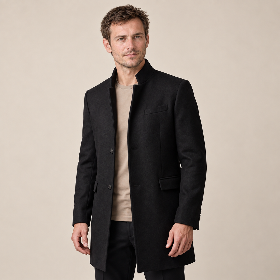 Men's Stand Collar Longline Overcoat