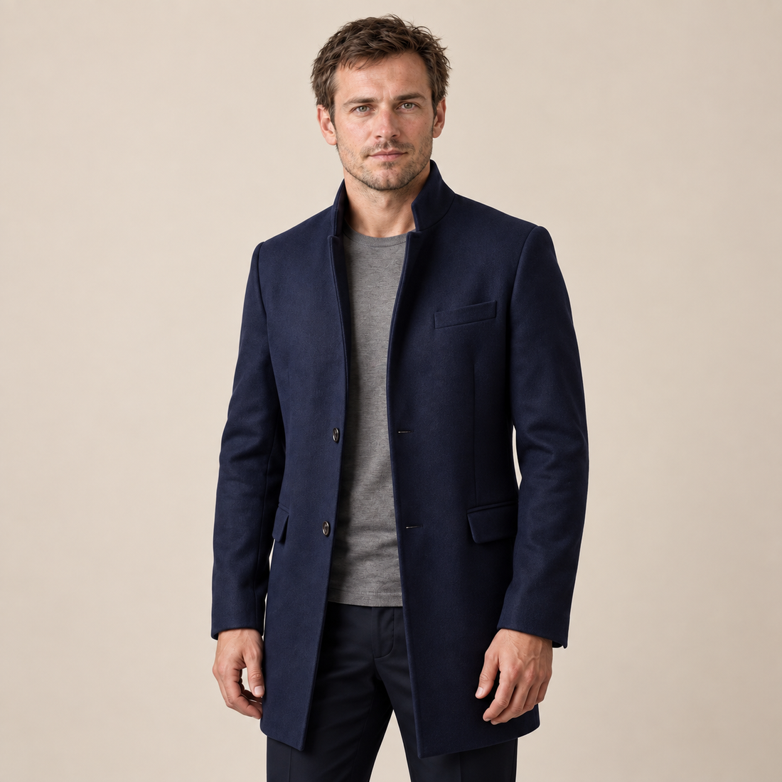 Men's Stand Collar Longline Overcoat