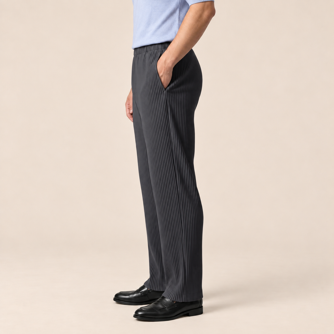 Men's Striped Trousers with Drawstring Elastic Waistband