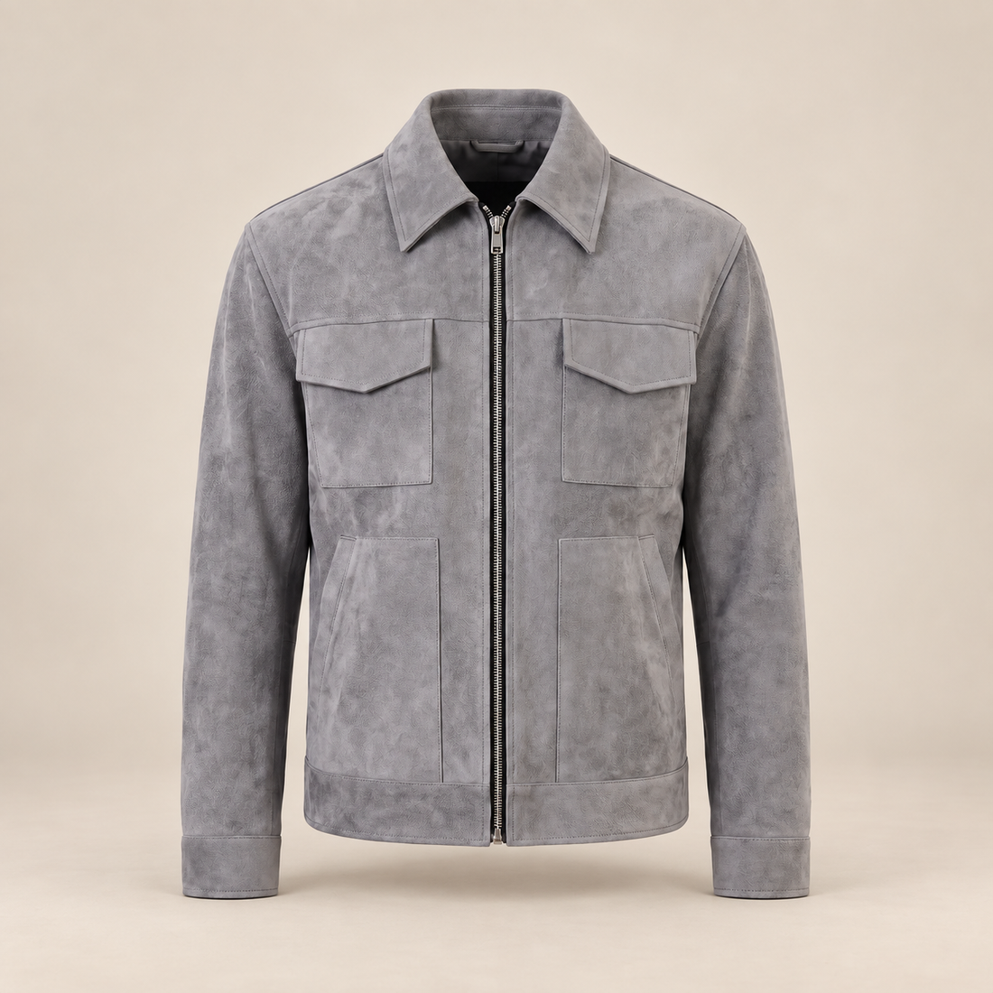 Men's Suede-Blend Jacket with Zip-Collar