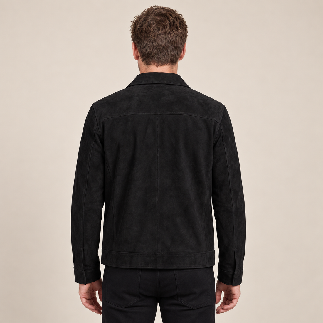 Men's Suede-Blend Jacket with Zip-Collar