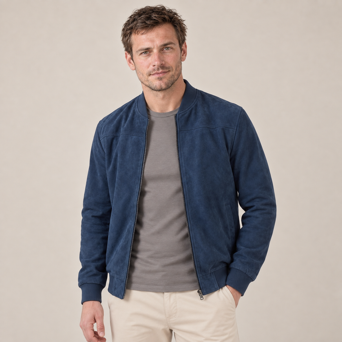 Men's Suede-Touch Bomber Jacket