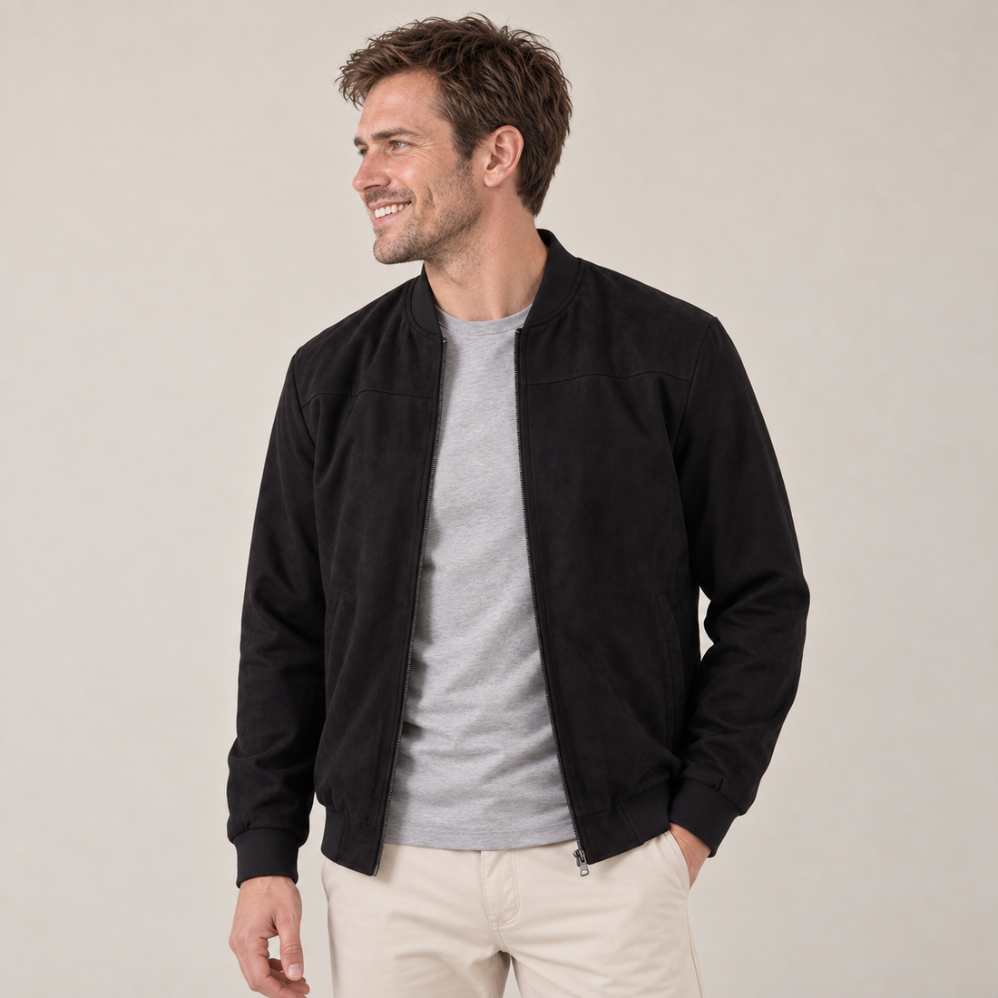 Men's Suede-Touch Bomber Jacket