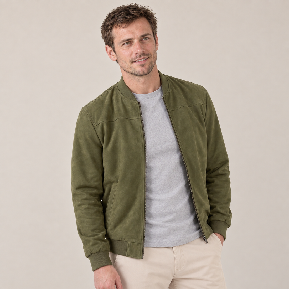 Men's Suede-Touch Bomber Jacket