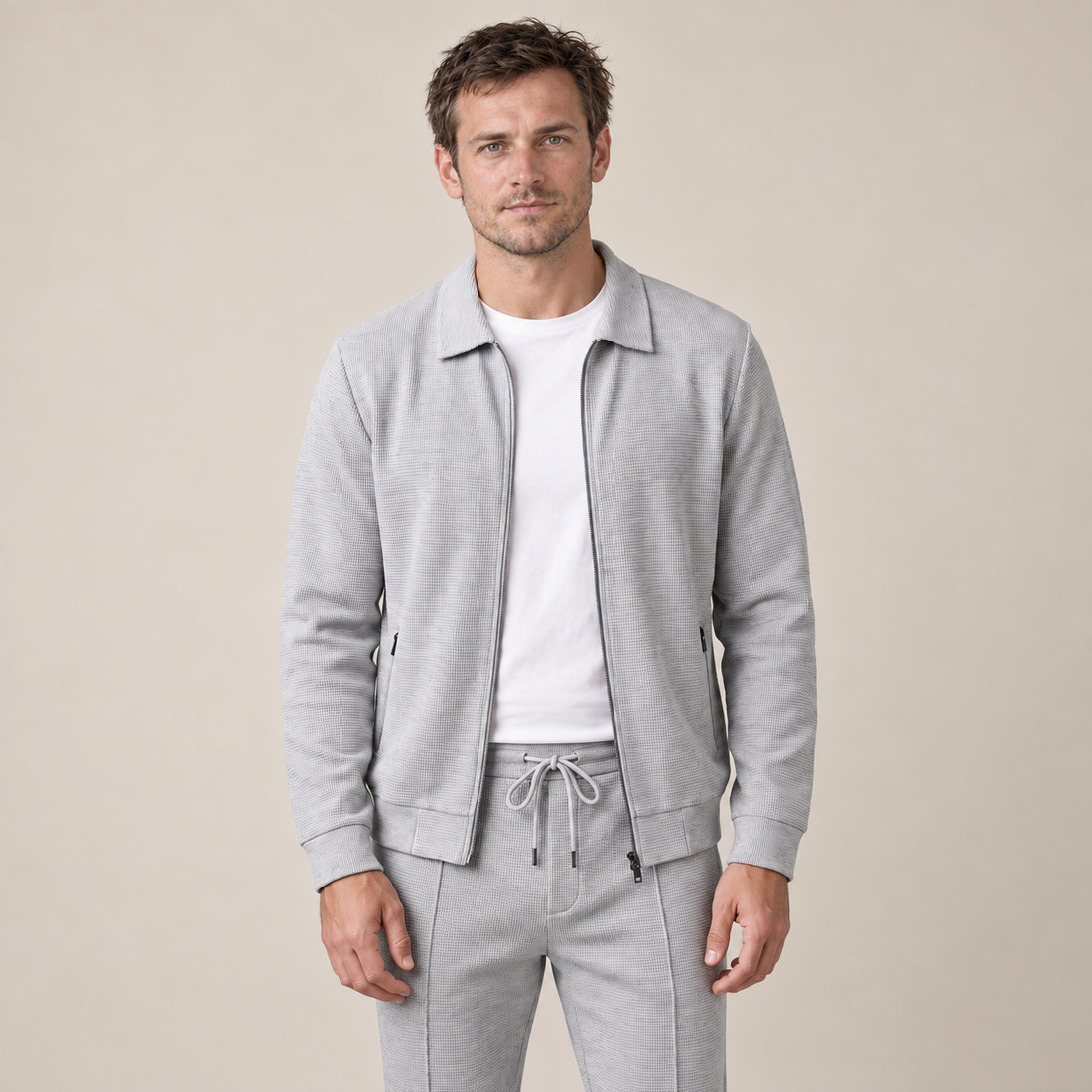 Men's Textured Zip Jacket Trouser Set